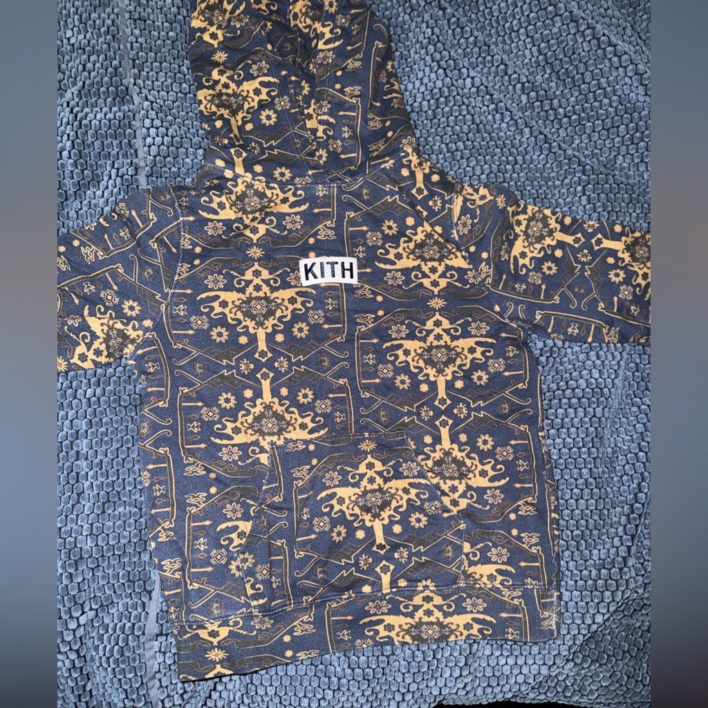 Kith Navy And Tan Ornate Pattern Hoodie